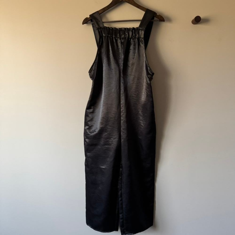 SILENCE & NOISE BLACK SATIN URBAN OUTFITTERS MARGO OVERALLS SIZE SMALL